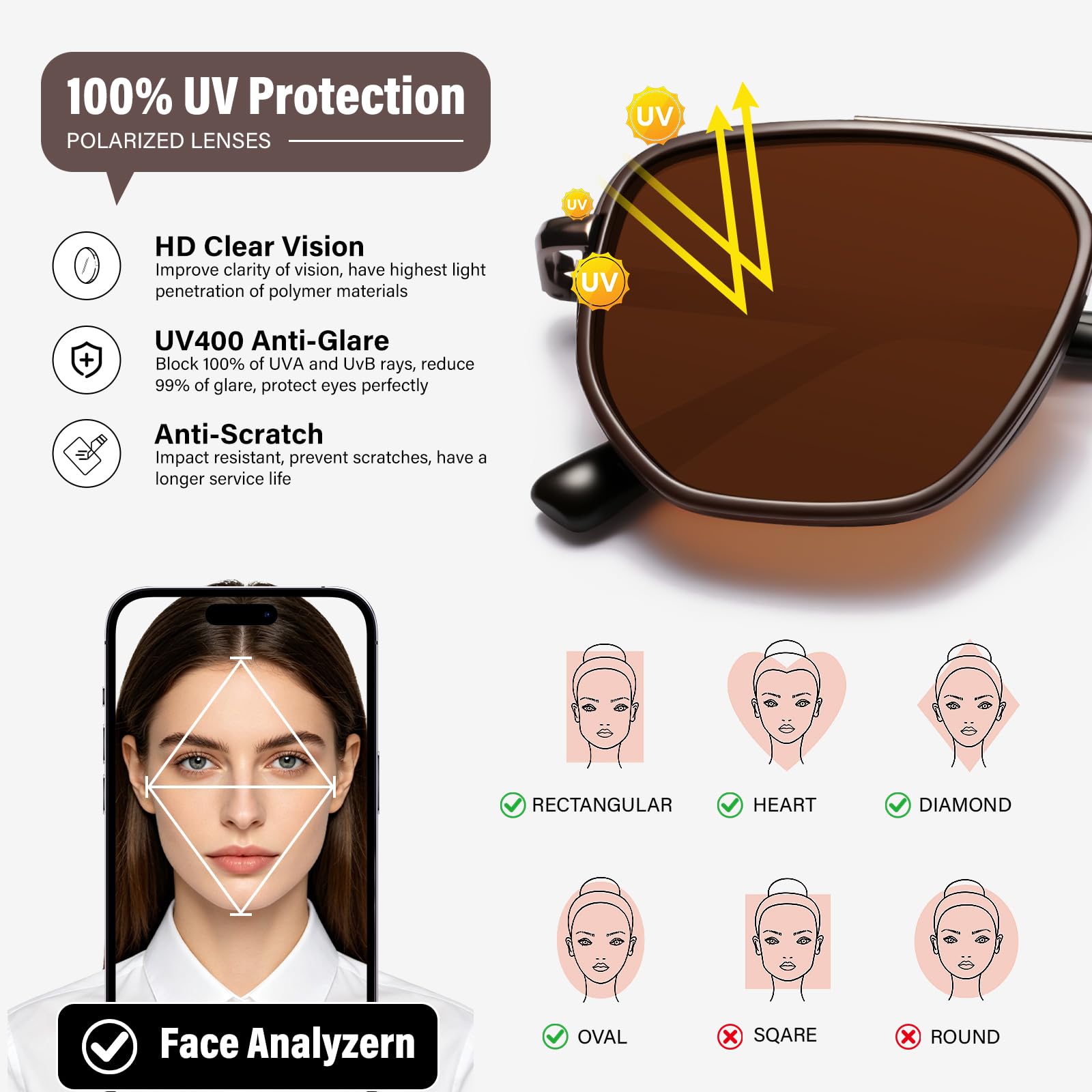 KUGUAOK Gafas de sol polarizadas estilo aviador para mujeres y hombres, protección UV, sin enredos, lentes de sol vintage de moda, 112aaaaaaaaaa