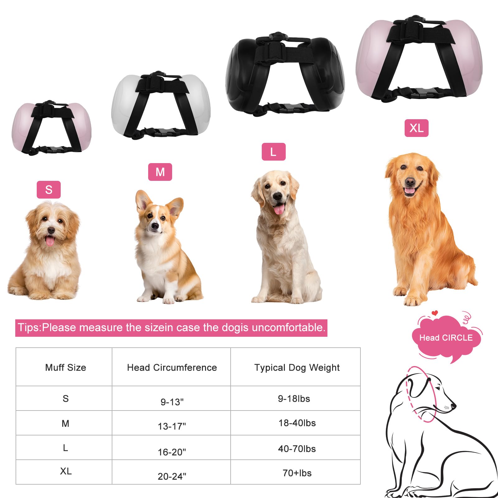 BERGWERK Dog Ear Muffs, 29dB NRR Noise Cancelling, Hearing Protection with Snap Lock (White, X-Large), XL - Image 2