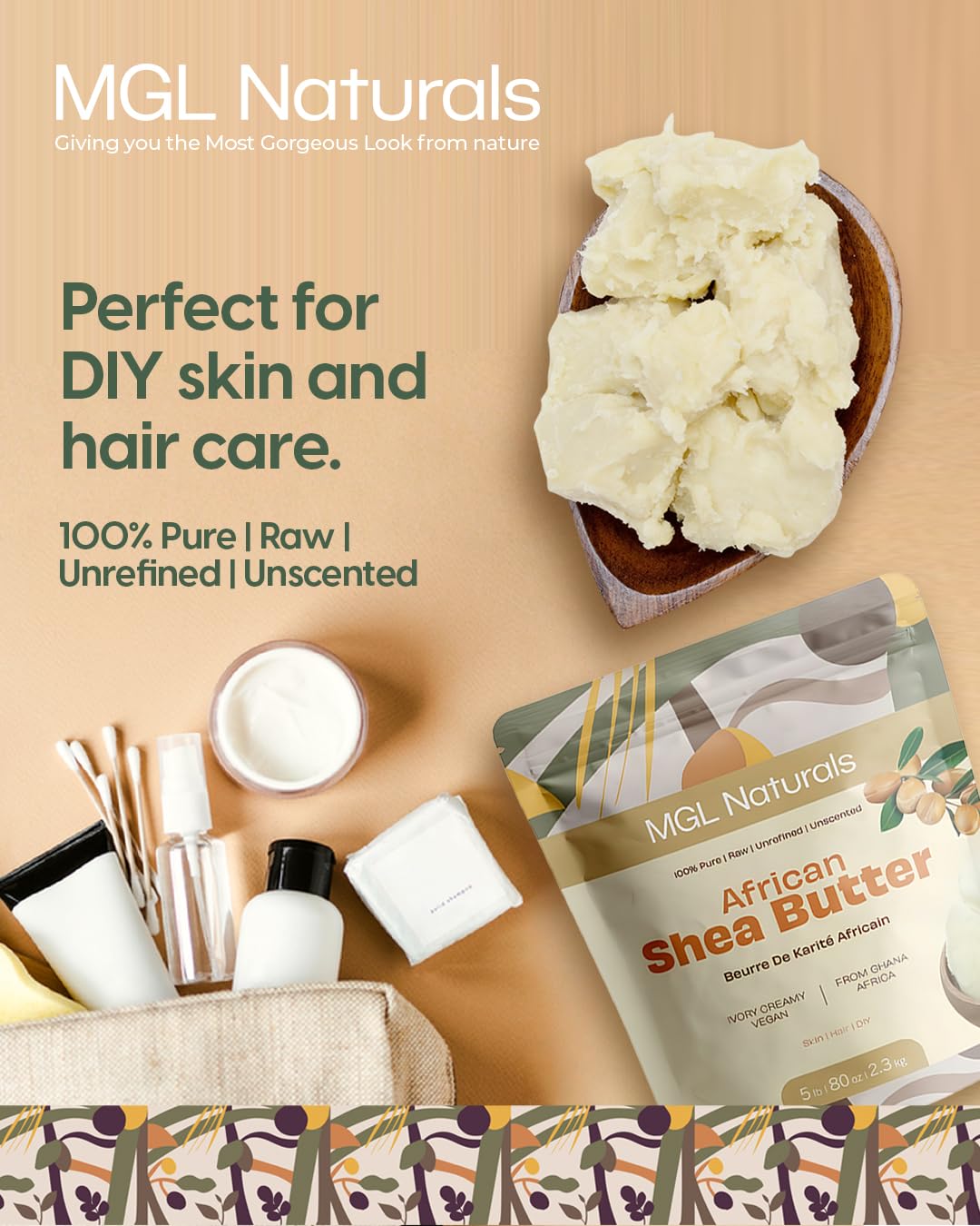 MGL Naturals Raw African Shea Butter Ivory 5 lb, 100% Pure and Unrefined. Nourish and moisturize skin and hair. Use alone or DIY recipes. From Ghana, West Africa. (5 lb) - Image 5