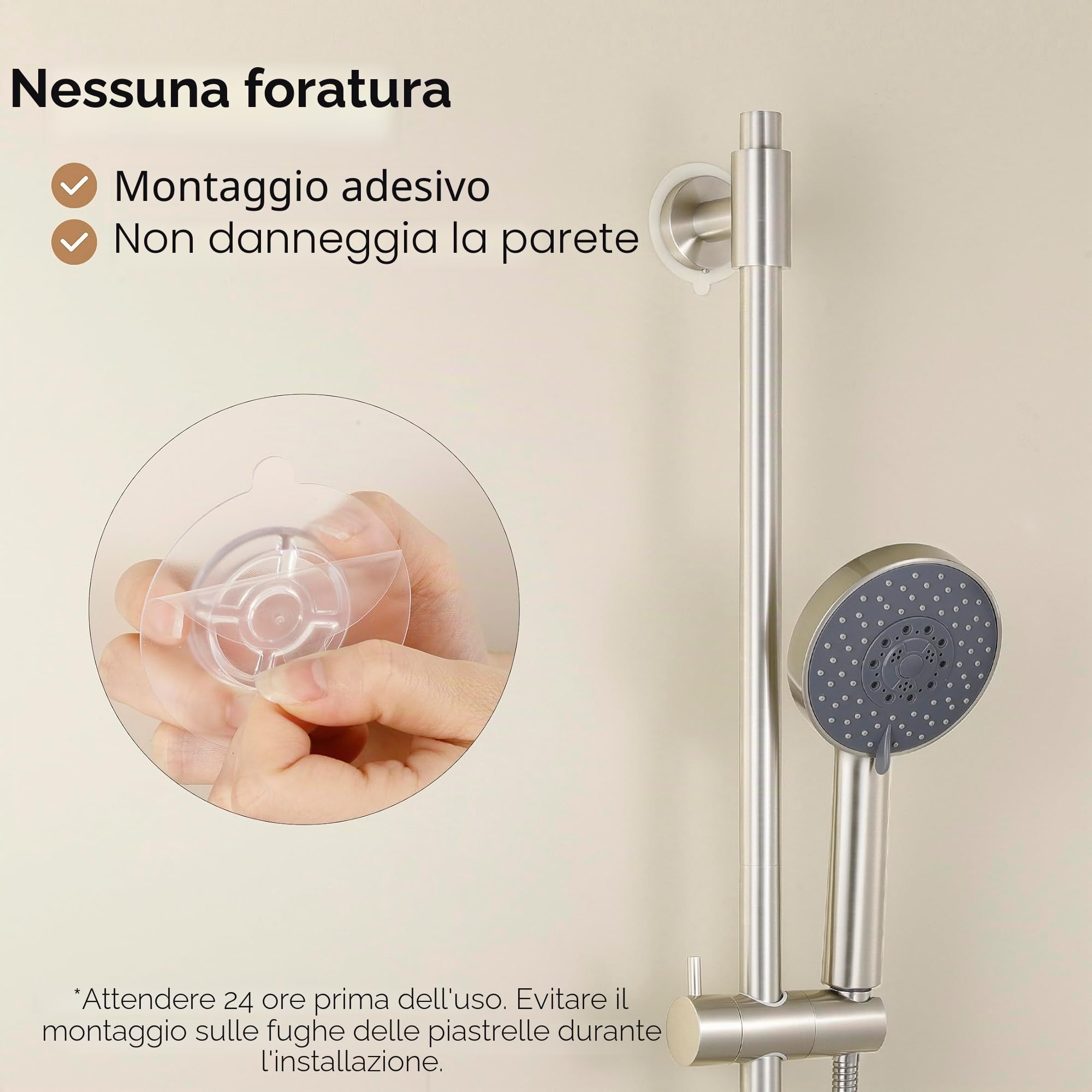 KES Saliscendi Doccia Adesiva Asta Doccia Saliscendi Acciaio Inox SUS304 78CM Asta Doccia con Supporto Soffione Regolabile, Spazzolato, F209S78DF-BS