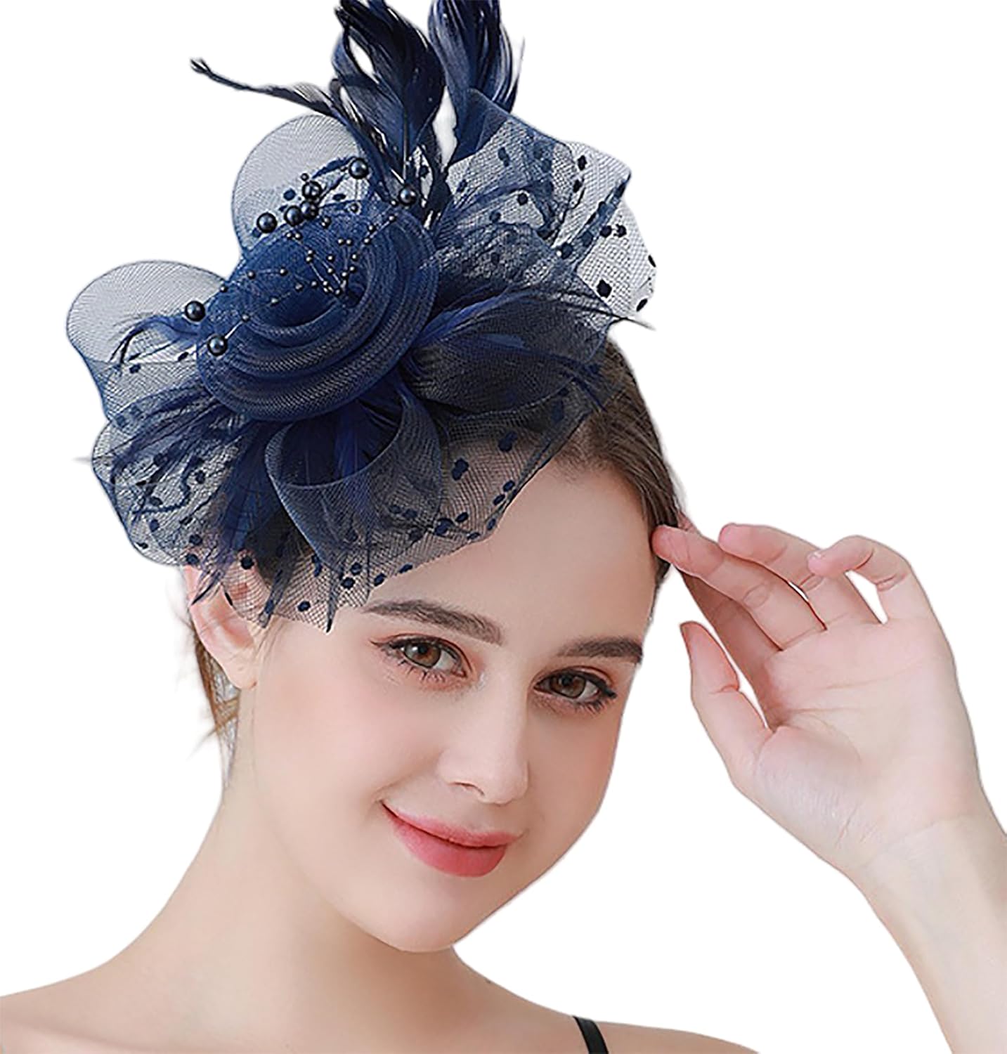 Kentucky Fascinators Hats for Women, Tea Party Headwear Mesh Flower Feather Headband & Hair Clip for Cocktail - Image 3