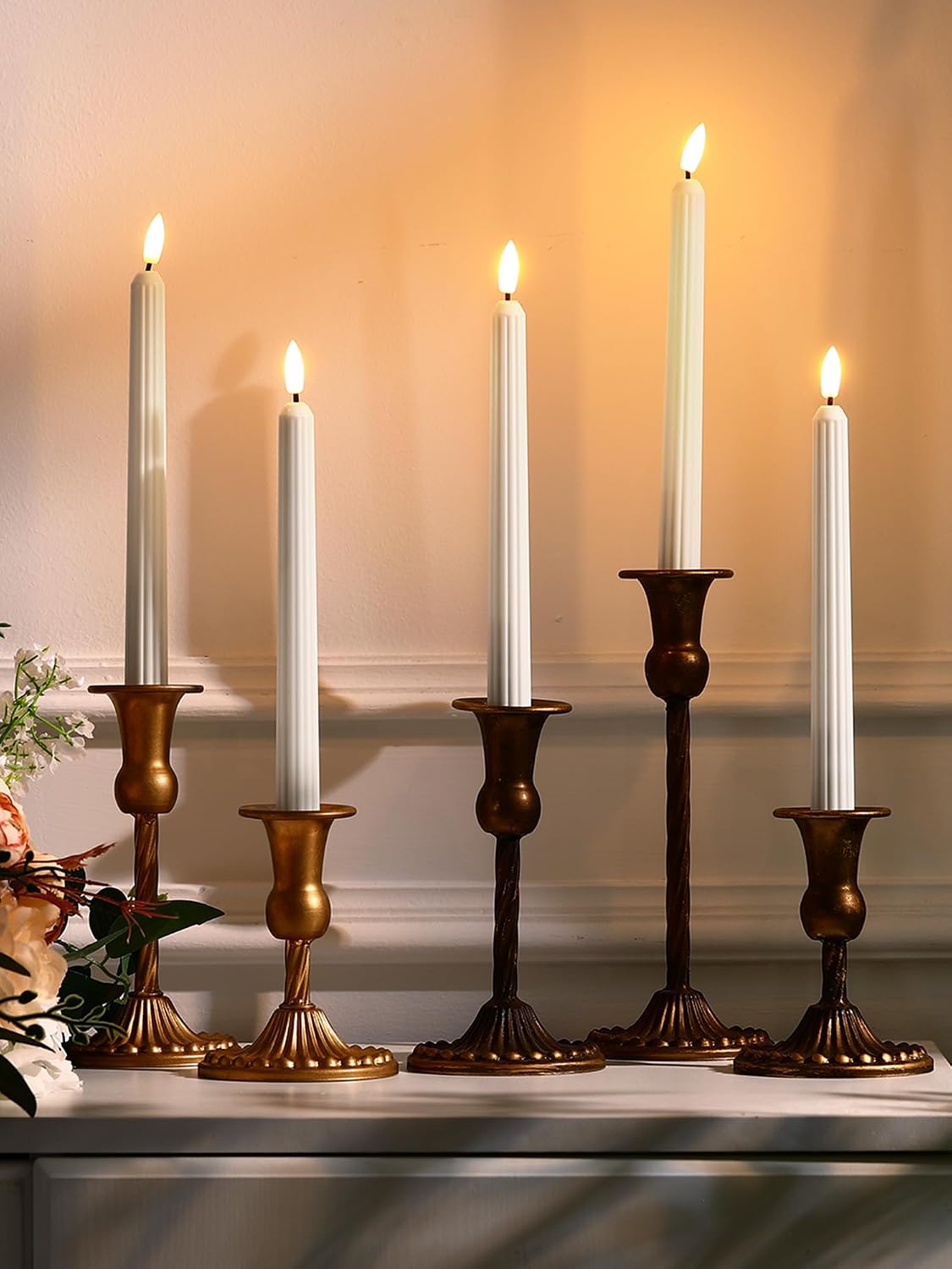 Funtery 48 Pcs Flameless LED Taper Candles Battery Operated Candles Bulk Realistic LED Candlesticks Flickering for Wedding Church Graduation Party Home Decor(White,Romantic Style)