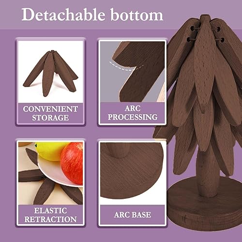 Miniatura 4 de ANTQUE Salvamanteles de madera para platos calientes, juego de salvamanteles con forma de árbol para tetera, ollas calientes, juego de 3,