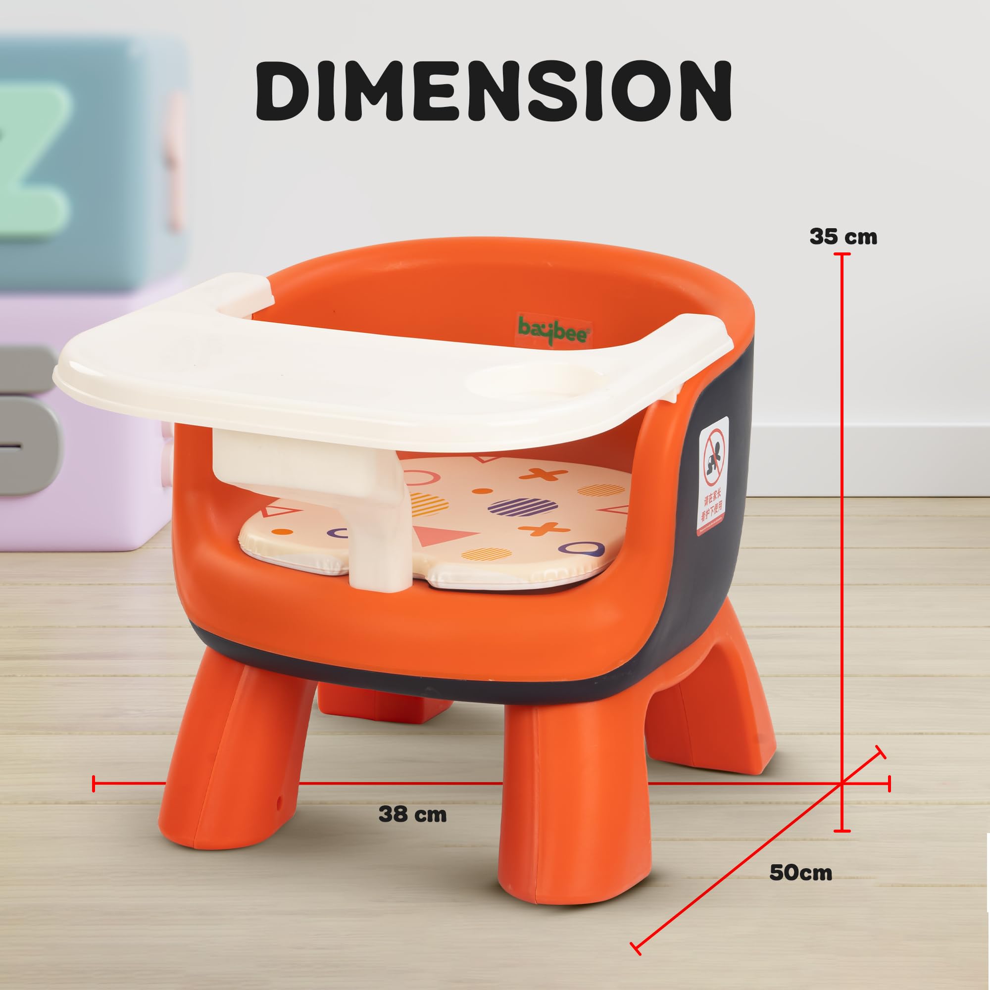Baybee Creto Baby Feeding Chair for Babies | Portable Kids Sitting Chair with Removable Cushion Pad & Food Tray | Booster Seat for Baby | Infant Feeding Chairs 6 Months to 3 Years (Orange) - Image 7 thumbnail