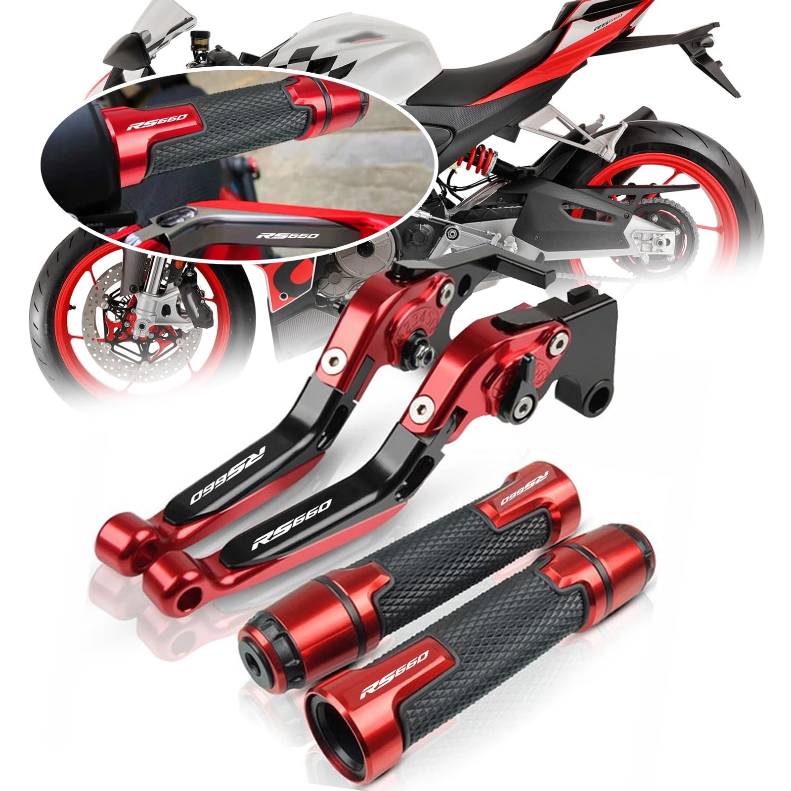 for RS660/Tuono 660 2024 Adjustable Folding Scooter Brake Clutch Lever Handle rs660 Tuono 660 2020-2024 Motorcycle Accessories (RS660,Red Black Red)
