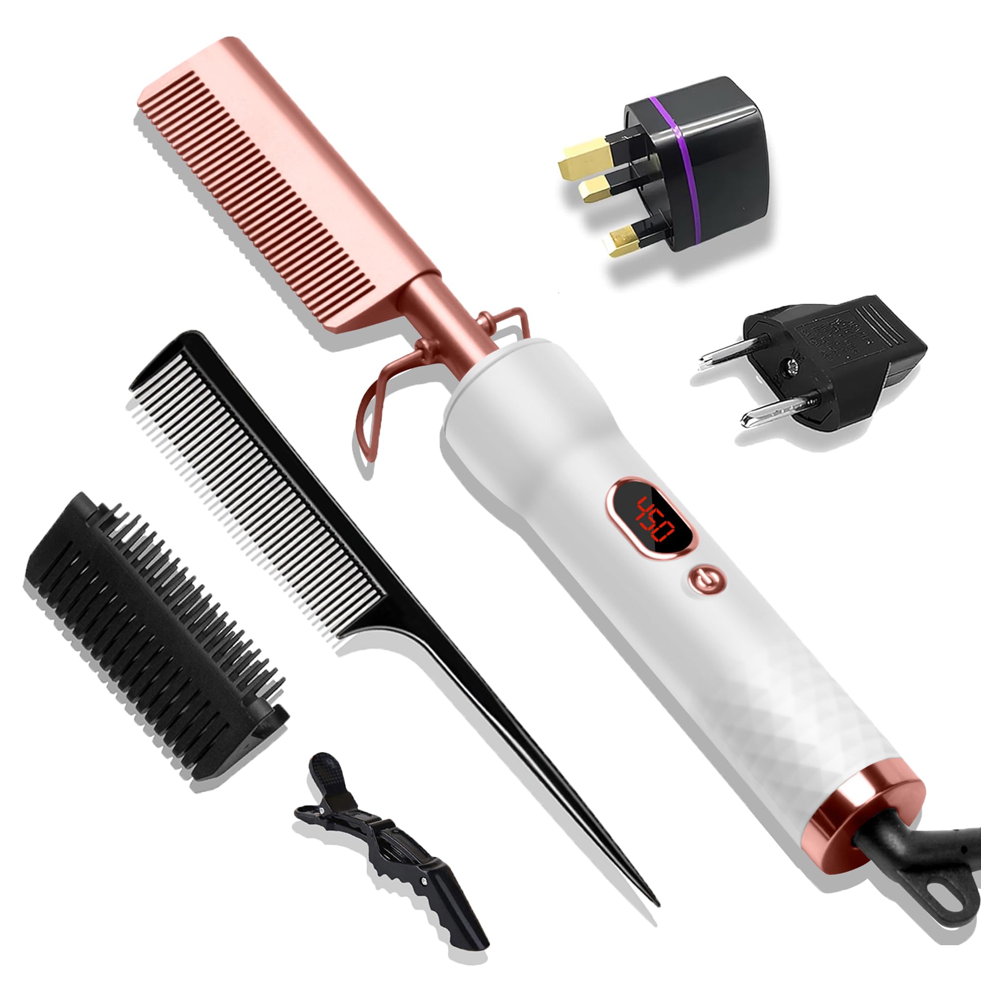 Hot Comb Travel Curling Iron Double Voltage 110-240V with European Plug Adapter 12 Temp Settings Straightening Comb for