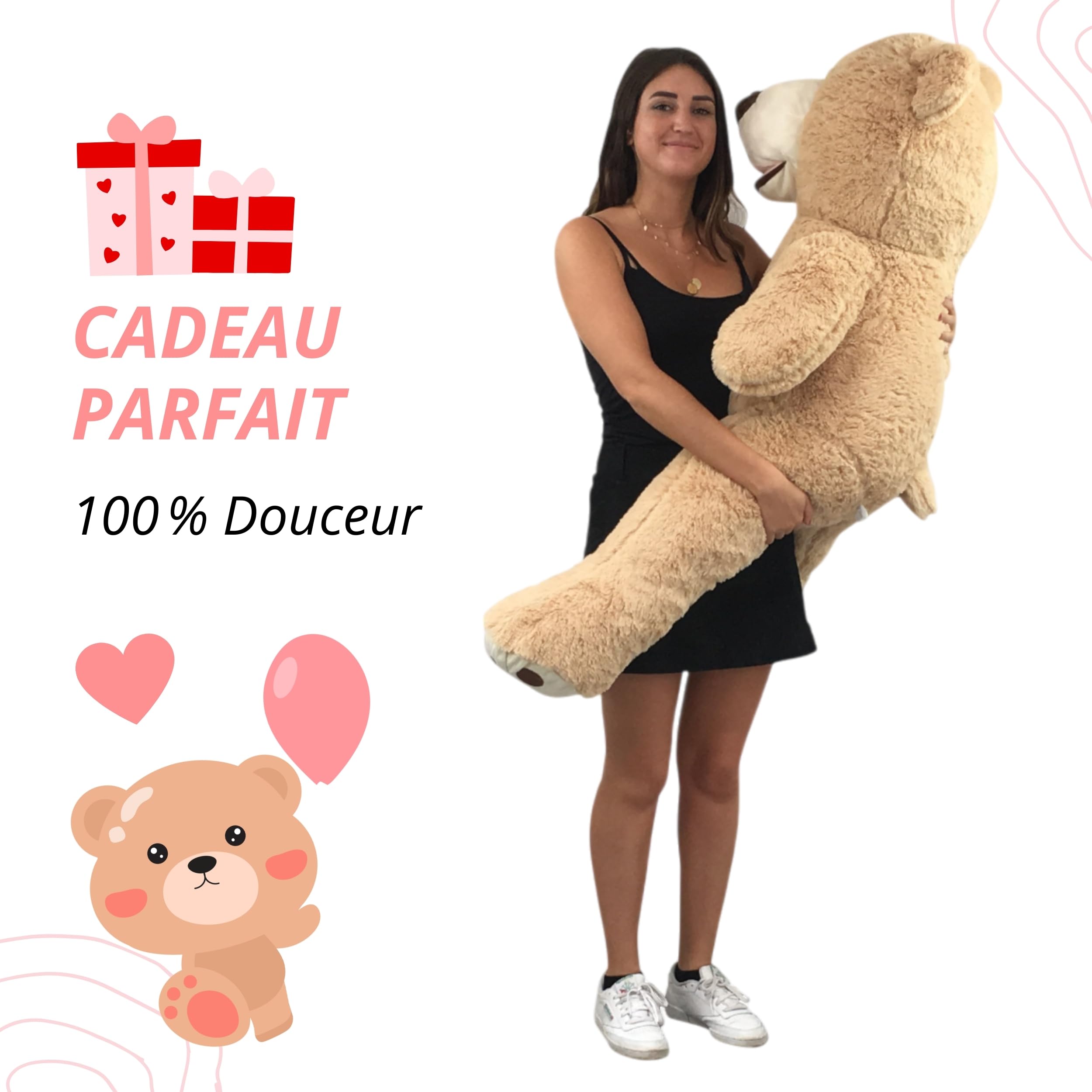 bananair - Peluche Géante 200 cm Fabriqué en France - Nounours Doux et Moelleux, Câlins Assurés - Peluche Ours XXL, Idéal Cadeau, Déco Chambre (Beige)