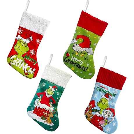 4 Pack Grinch Stockings Christmas Elf Hanging Stockings Thief Favor