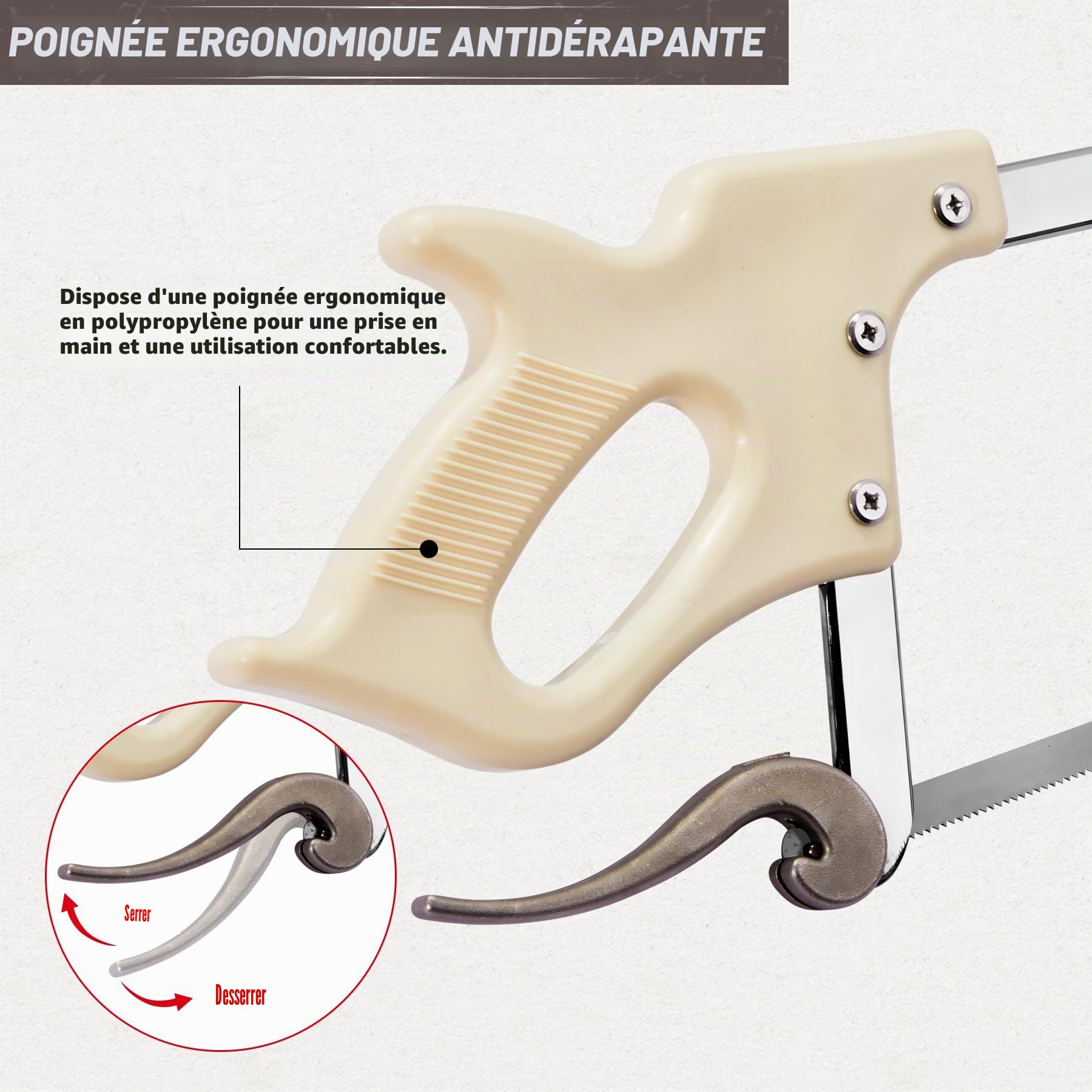 Scie de boucherie 63.5 cm Scie à boucher avec Structure en aluminium et lame SK5 Scie à main pour la transformation de la viande