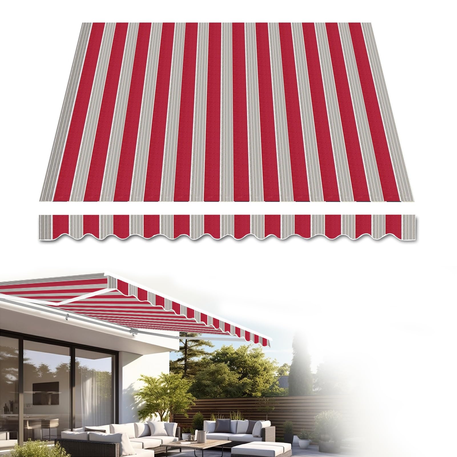 Premium 4 x 3 m Red Stripe Teles Canopy Top Fabric | 280 g poliestrowy zapasowy baldachim | zewnętrzne schronienie przeciwsłoneczne do tarasów restauracji sklepów