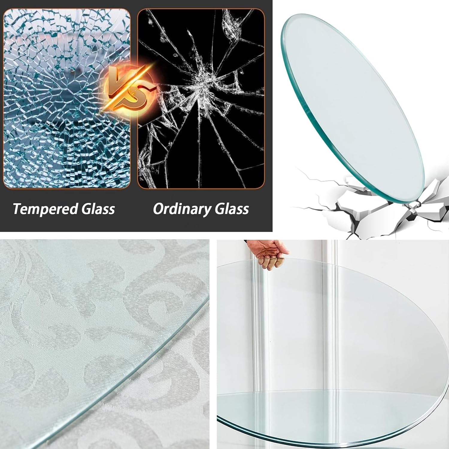 HJXGQJM Round Table Top Glass, 7mm Thick Transparent Tempered Glass Table Tops, Round Circular Plate Glass, DIY Self-Made Glass Table Tops for Coffee Tables, Diameter 35cm-100cm(90CM(36INCH))