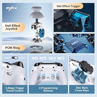 PXN P5 Wireless Gaming Controller - Hall Joystick, Hall Trigger, 6-Axis Motion, 4 Back Buttons, Compatible with PC, Switch/Switch2, iOS, Android