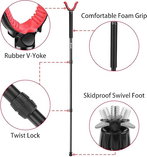Miniatura 3 de Zeadio Reposapiés de palo de tiro monopie con agarre de espuma de alta densidad, pata de bloqueo estilo giro y cabezal de descanso de yugo en V que