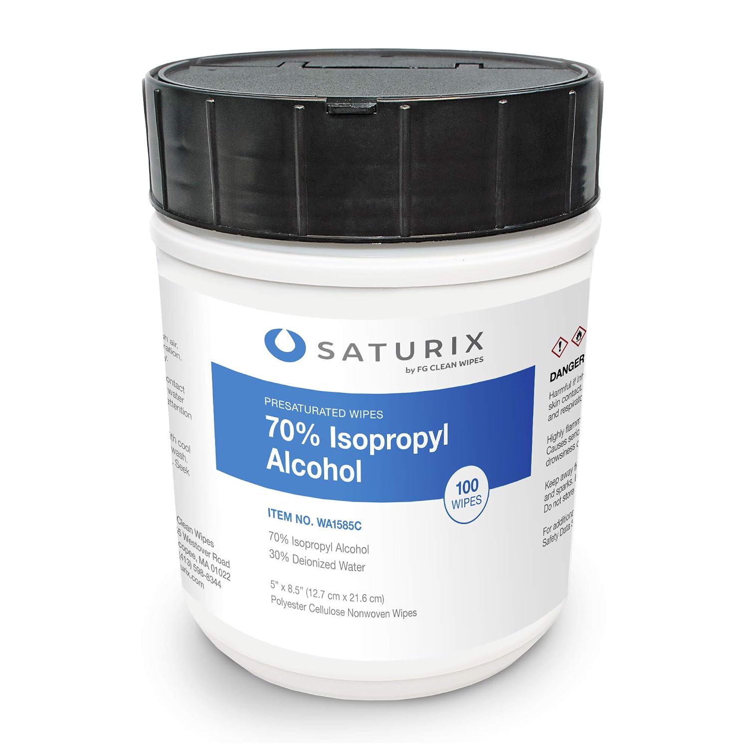 FG Clean Wipes - 70% IPA Alcohol Wipes - 5x8.5- Cleanroom - Canister with 100 Wipes - Made in The USA - Saturix WA1585C…