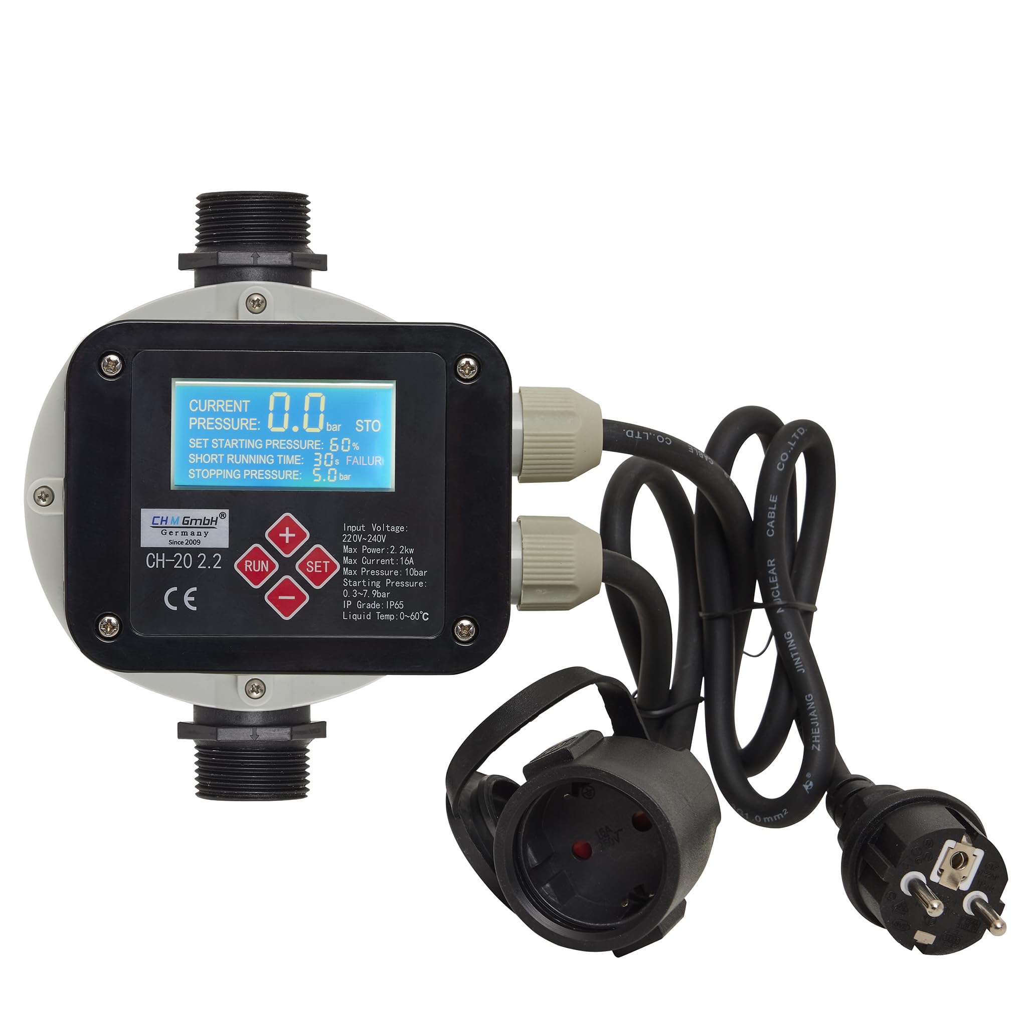Hauswasserwerk 50 L Edelstahl, 6,5 Bar, 5400 L/h mit LCD Display einstellbar, Gartenpumpe, Wasserpumpe mit Druckkessel