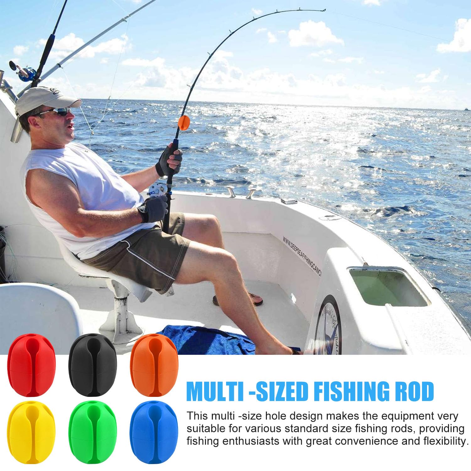 6 Piezas Bola Fija de Caña de Pescar, Caña de Pescar Portátil Bola Fija Accesorios con 4 Cintas Caña De Pescar para Depósitos, Herramienta de Pesca de(5 Agujeros)
