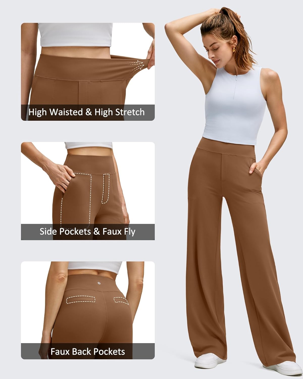 G4Free BareFeel High Stretch Wide Leg Pants for Women Soft Comfy Casual Yoga Pants with Pockets Petite/Regular/Tall - Image 3