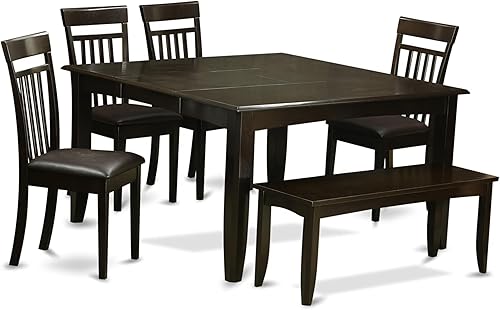 Miniatura 9 de East West Furniture PFCA7-CAP-W - Juego de mesa de comedor moderno de 7 piezas que consta de una mesa cuadrada de madera con hoja de mariposa y 6