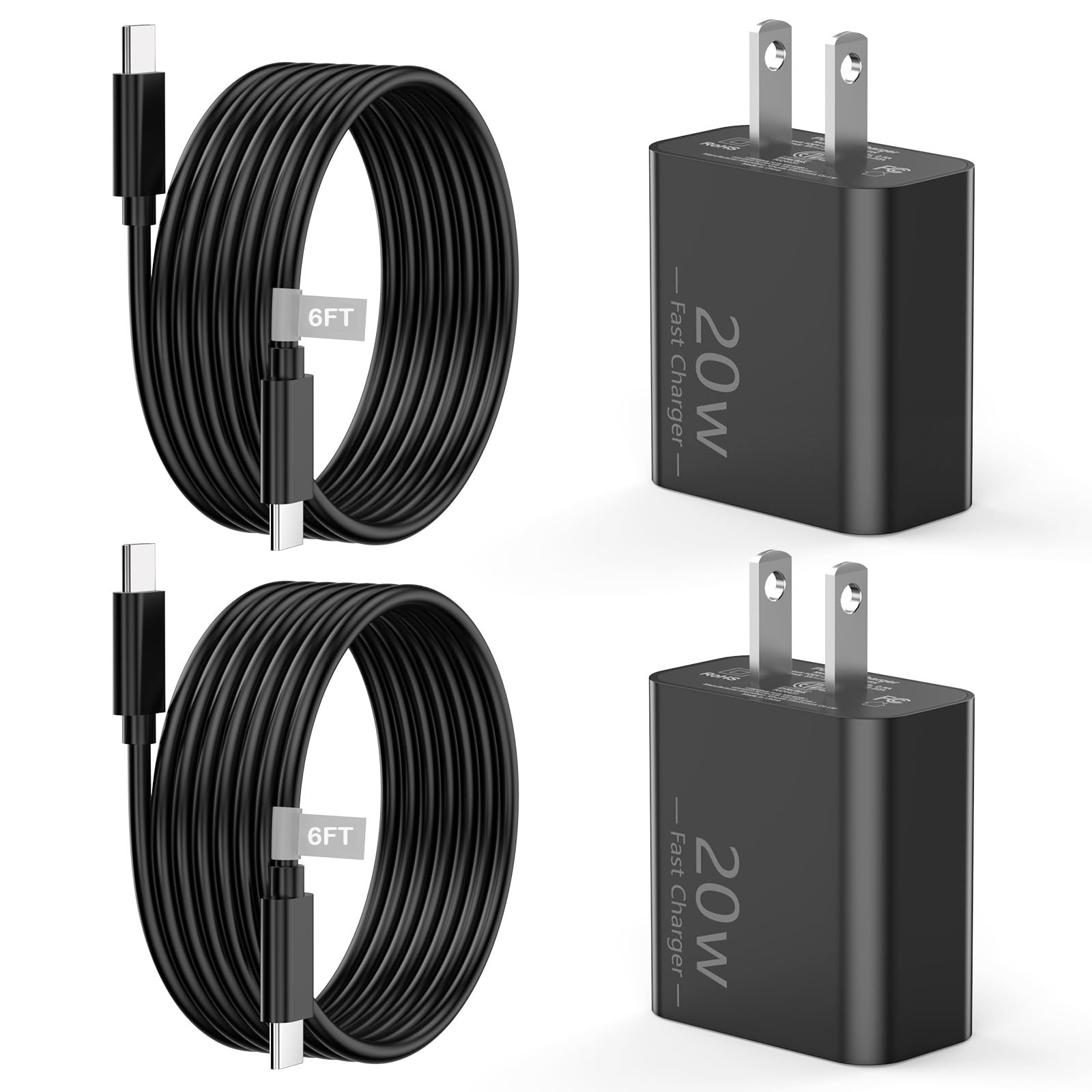 iPhone 16 15 Pro Max Charger Fast Charging, 2 Pack PD 20W Type C Fast Charger Block with 6FT USB C to USB C Cable for iPhone 16/16 Plus/16 Pro/16 Pro Max/15/15 Plus/15 Pro Max/15 Pro Max, Black