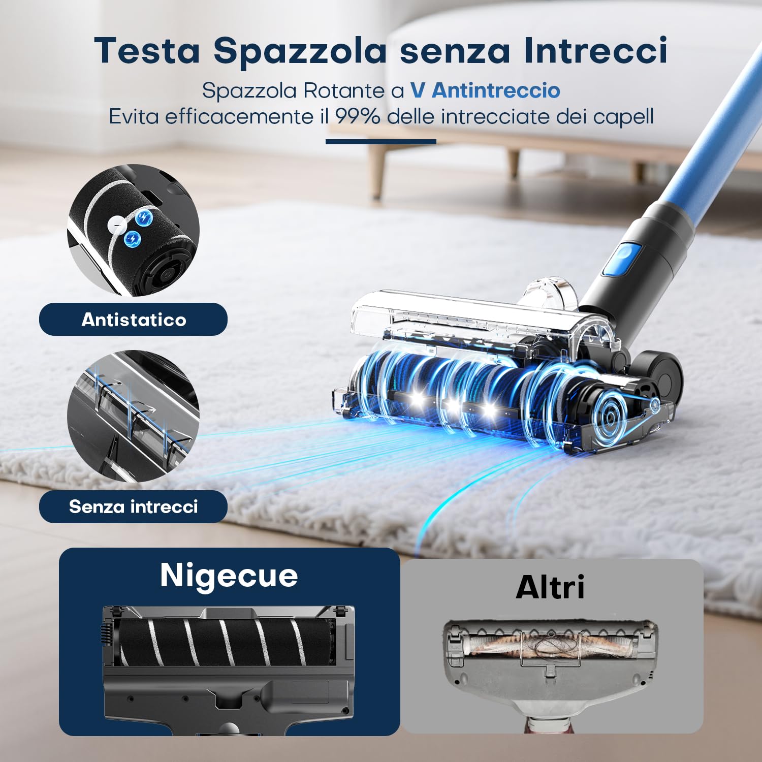 Leyvone Aspirabriciole Senza Fili, 500W/50kPa/50min, Sistema di Filtrazione a 7 Stadi, Sensore Automatico di Polvere, Motore Potenziato a Lunga Durata
