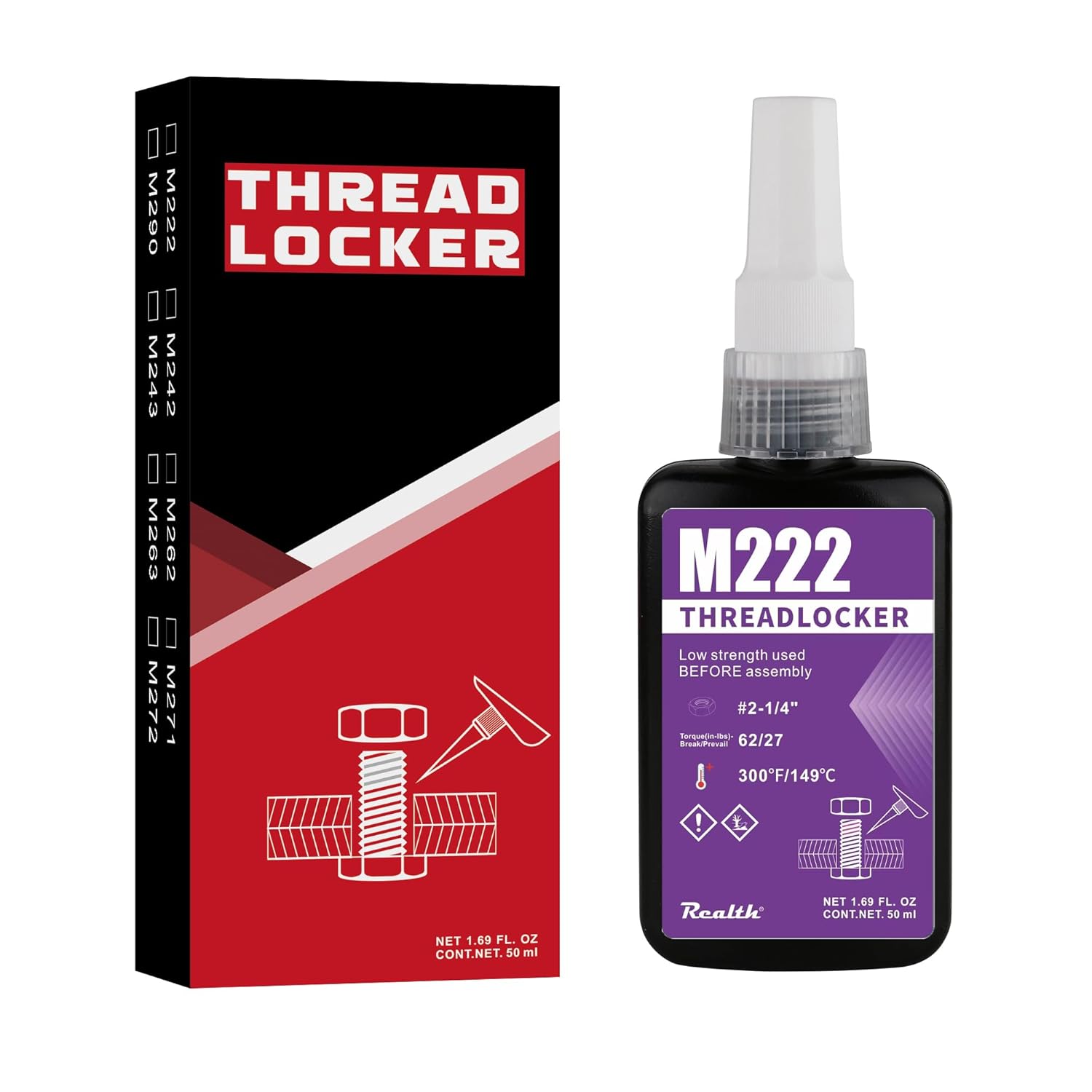 Threadlocker M222 Purple 50ml Low Strength, Thread Locker for Bolt and Nuts Lock Tight, Thread Locking Glue for Metal Assembly and Easy Disassembly