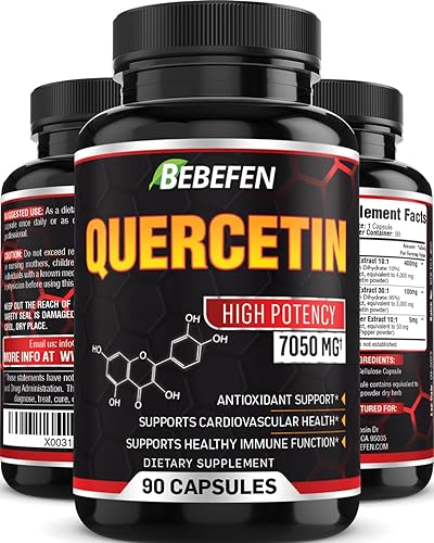 BEBEFEN Cápsulas de quercetina - 7050 mg de píldoras de fórmula con extracto de pimienta negra - 90 cápsulas de quercetina para apoyar la salud