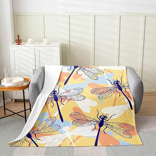 Miniatura 7 de Manta de libélulas de 40 x 50 pulgadas, manta de vellón de libélula de acuarela, regalos para mujeres y niñas, manta de franela de animales