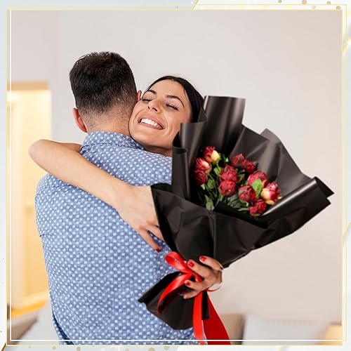 Miniatura 5 de AmazingSpark 100 hojas de 5 estilos de papel de regalo de flores negras, impermeable, papel de regalo de ramo de flores, embalaje para manualidades,