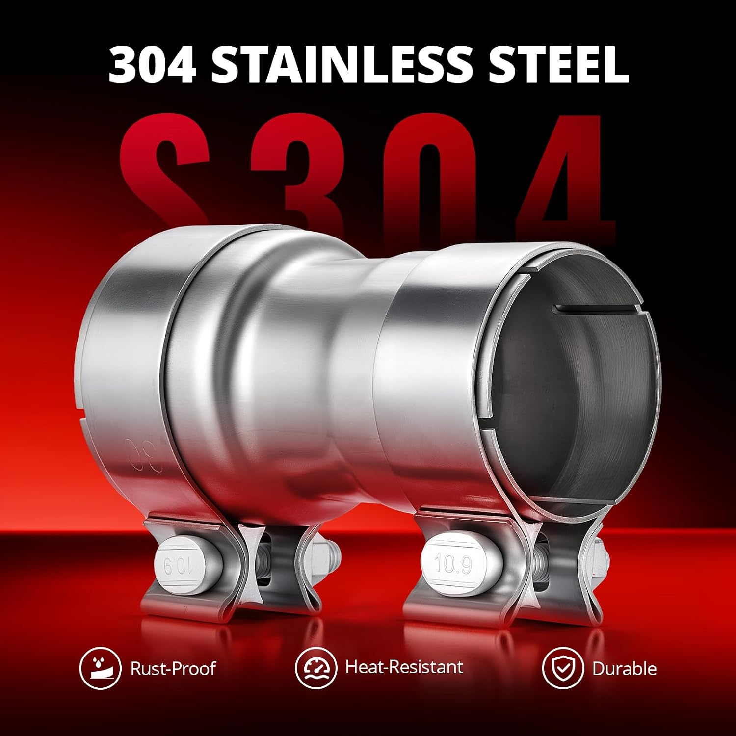 EVIL ENERGY 2.5 to 3 Inch Exhaust Adapter with Clamp, 2.5" ID to 3" ID Stainless Steel Exhaust Reducer Connector Pipe with Clamps,1PCS