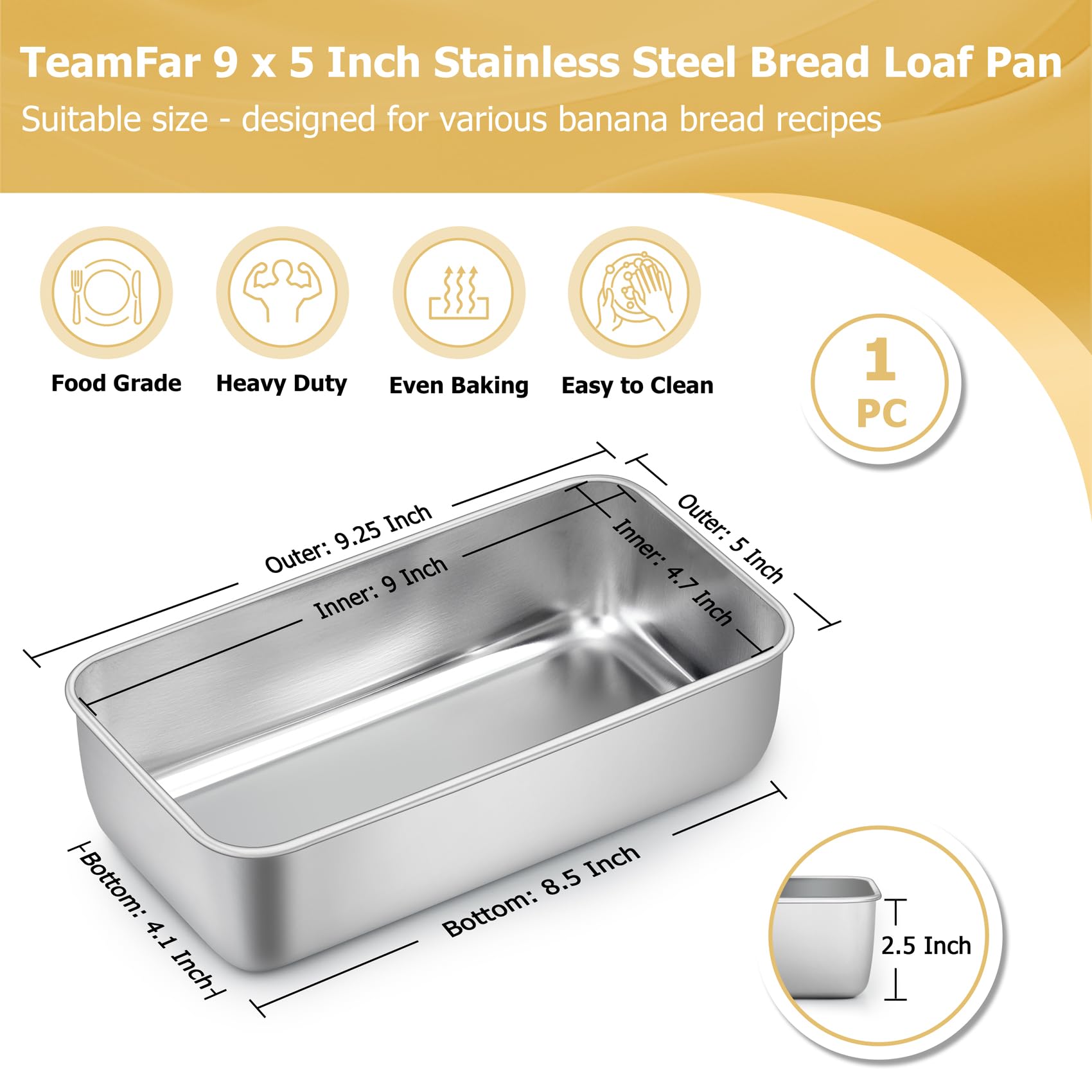 TeamFar Stainless Steel Loaf Pan - Baking Essentials -2