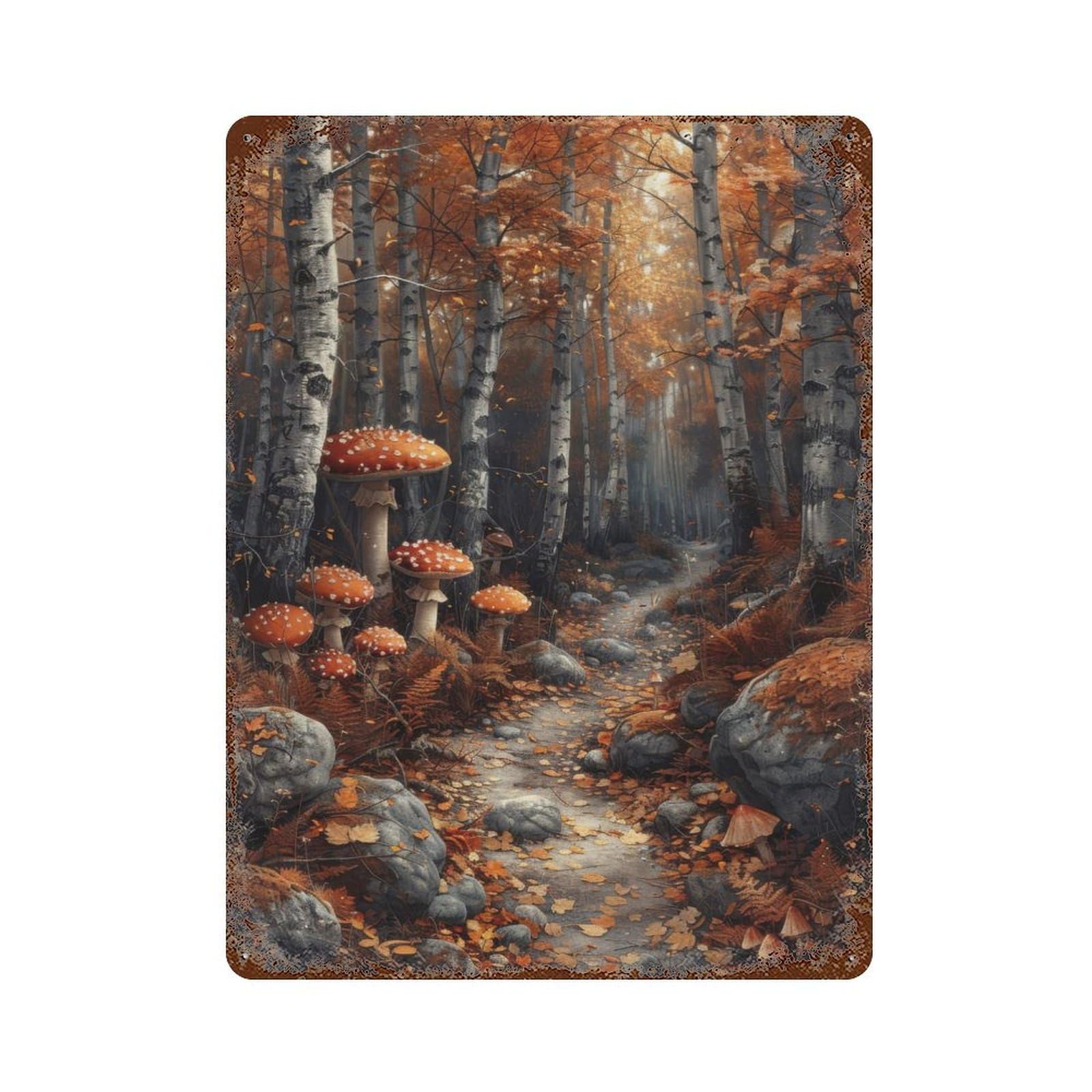 Garage Style Enchanted Autumn Path Vintage Rust Metal Sign 15.7"x11.8", Rustic Home Decor for Bar And Workshop