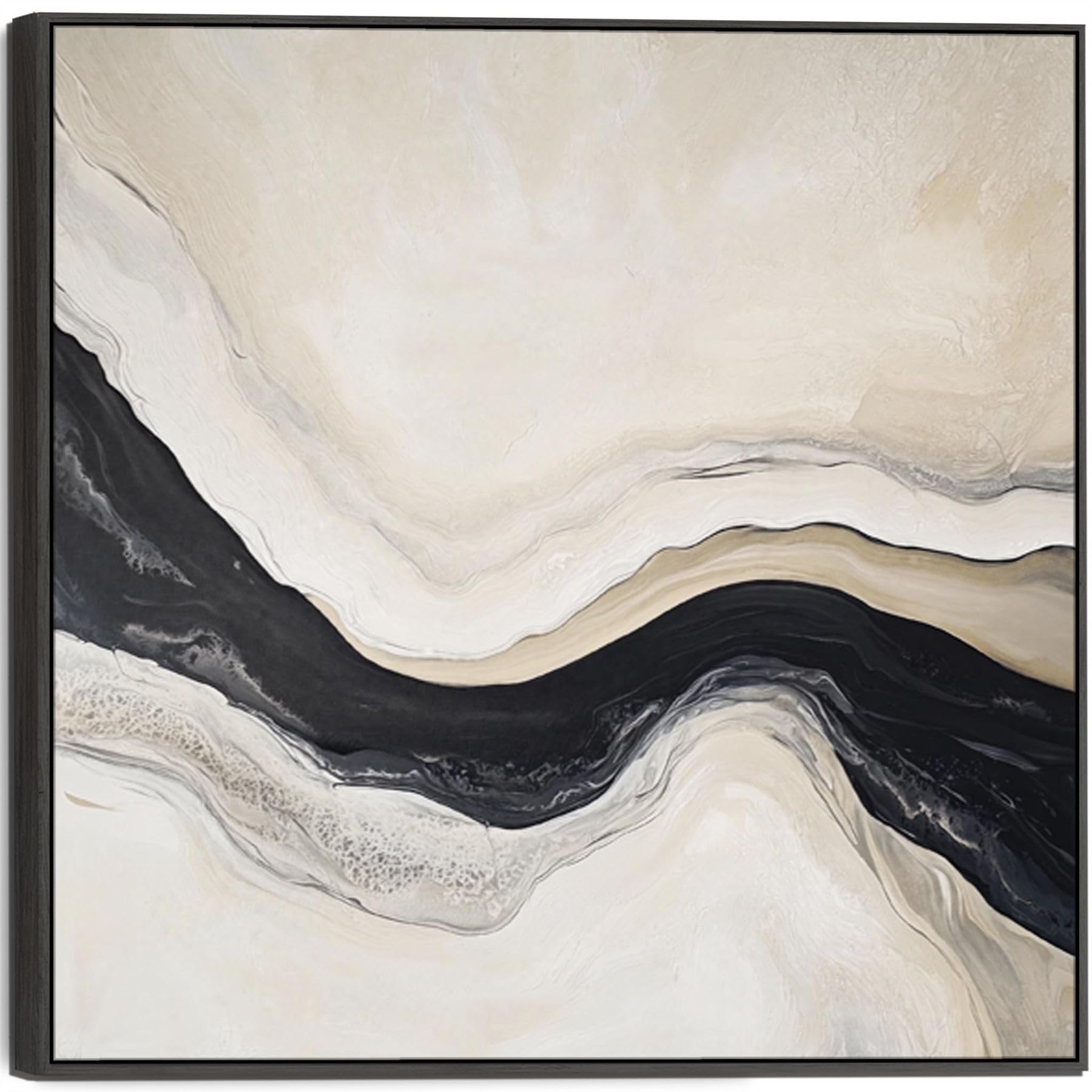 Wallfillers Entrance Hallway Framed Wall Art Canvas Print Cream Black Abstract (100cm x 100cm)