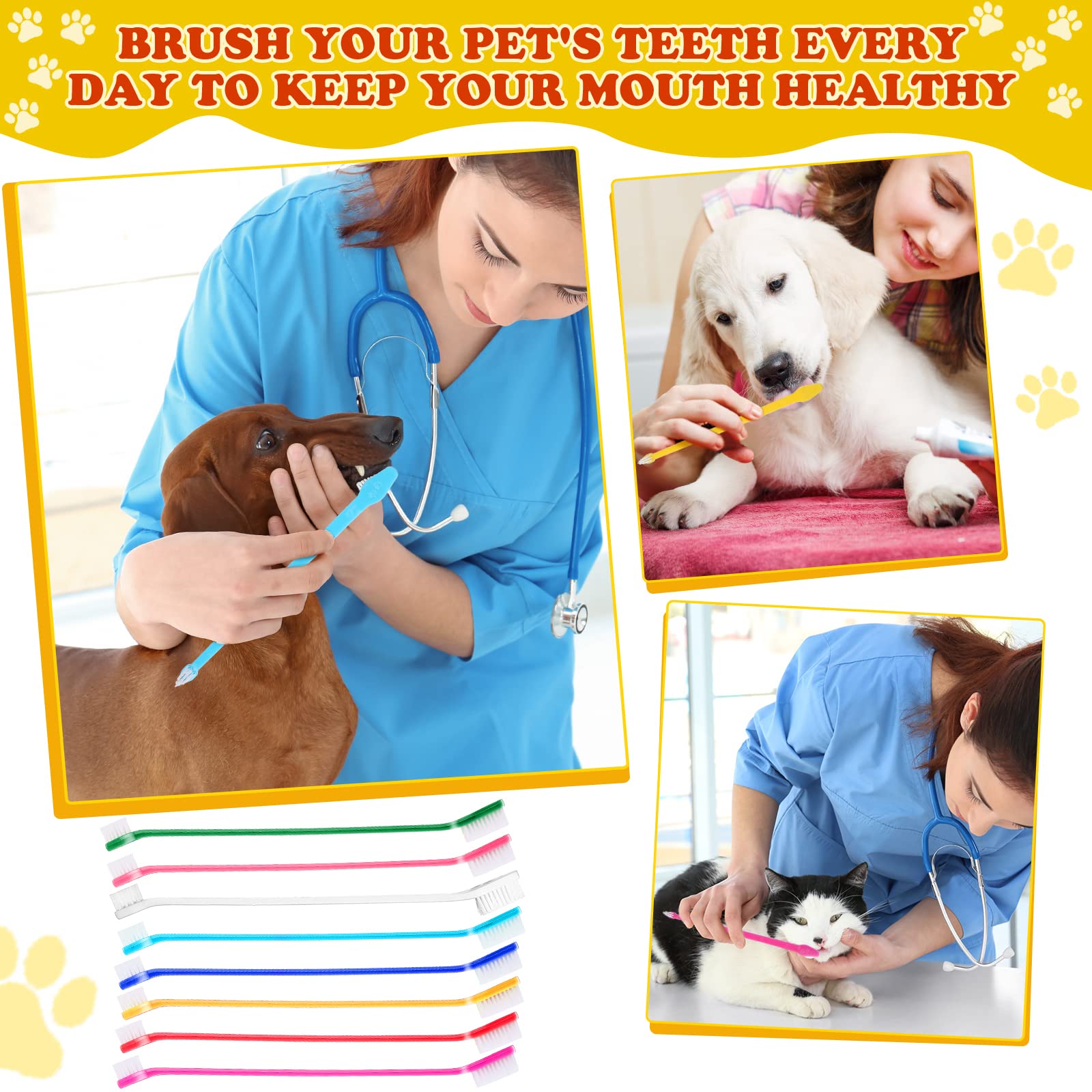 Nuogo 200 Pieces Dog Toothbrush Dual Headed Dental Brushes Puppy Tooth Brushing Kit Long Handle Dog Tooth Brush for Large and Small Dogs Cats and Most Pets Teeth Cleaning Oral Care Supplies, 8 Colors 4