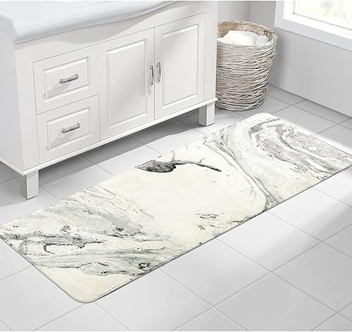 Miniatura 2 de HAOCOO Alfombra de baño de 18 x 47 pulgadas, alfombra de baño antideslizante de terciopelo de mármol gris, alfombra de baño moderna y larga, suave