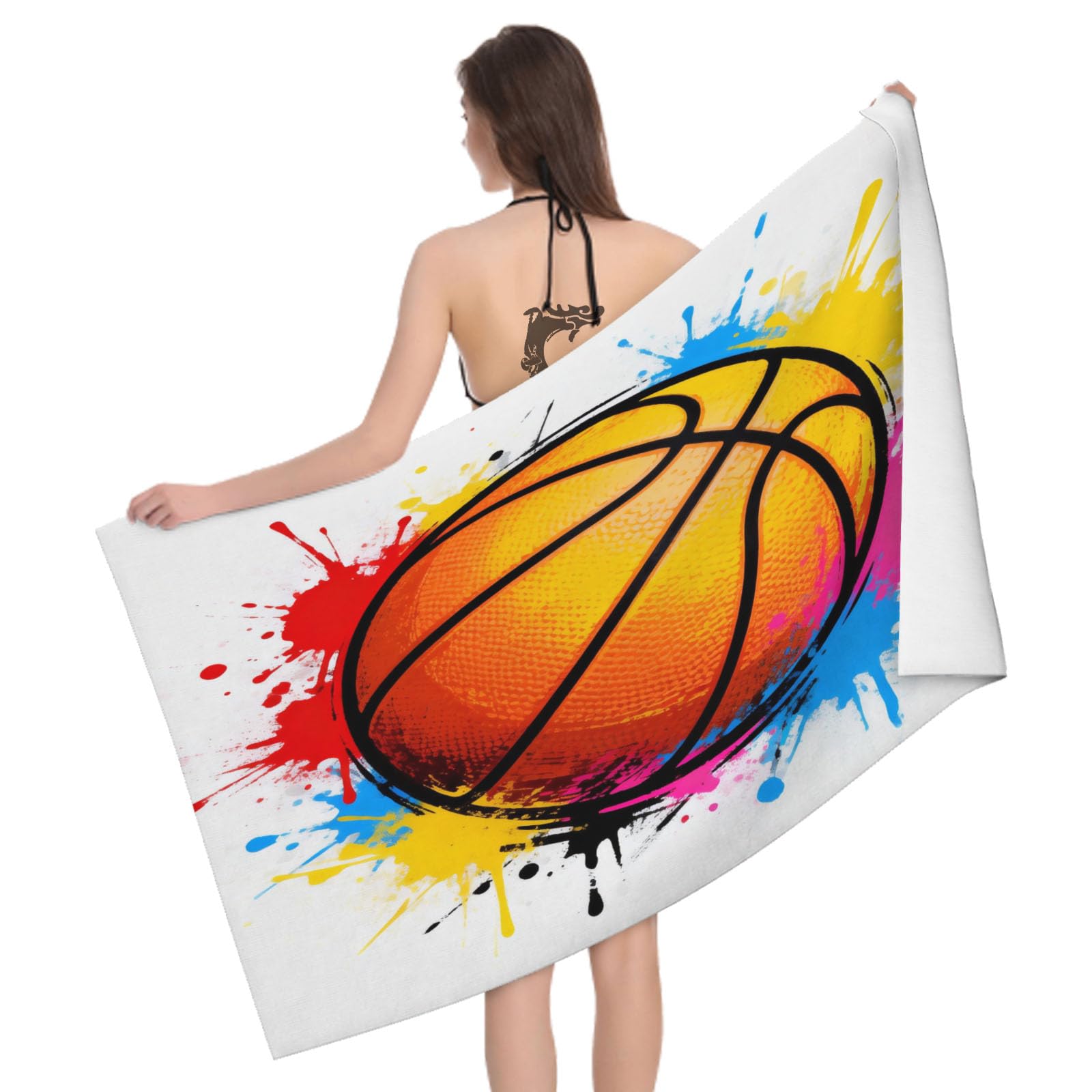 Leichong 3D Basketball Beach Towel Large Microfiber Soft Quick Dry for Adults, Street Artisc Bath Towel Lightweight Soft Absorbent for Travel Swimming Pool Sports, 180 x 90 cm
