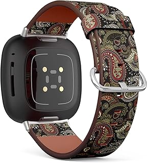CJBROES Replacement Leather Watch Band, Compatible with Fitbit Versa 3 and Fitbit Sense of Wristband Bracelet Accessory - Paisley