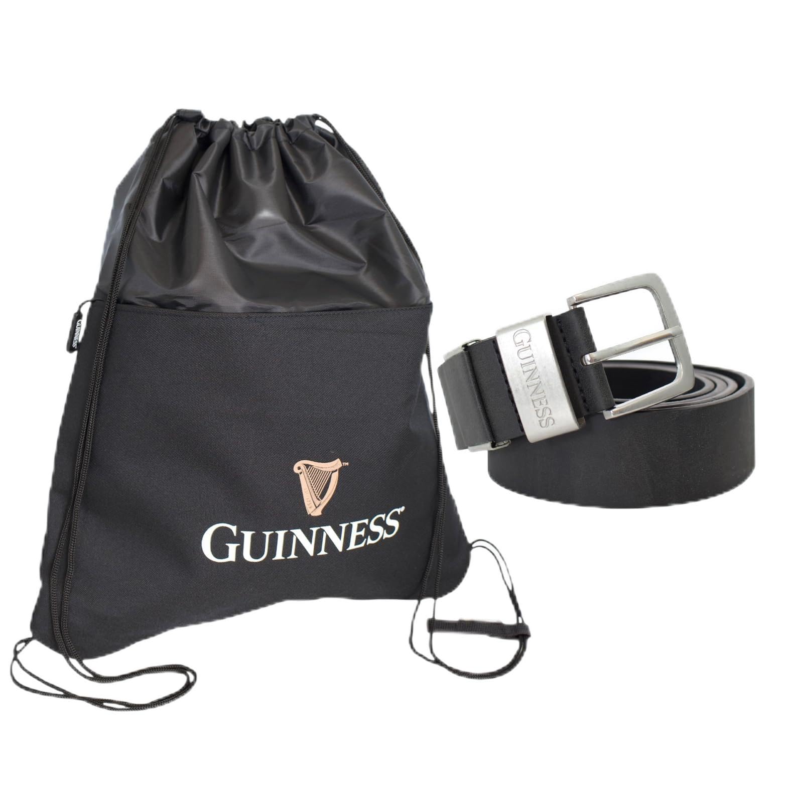 Guinness Official Gift Set – Leather Adjustable Belt & Water-Resistant Drawstring Bag | Genuine Licensed Merchandise for Men | Gift for Gym, Travel & Everyday Wear