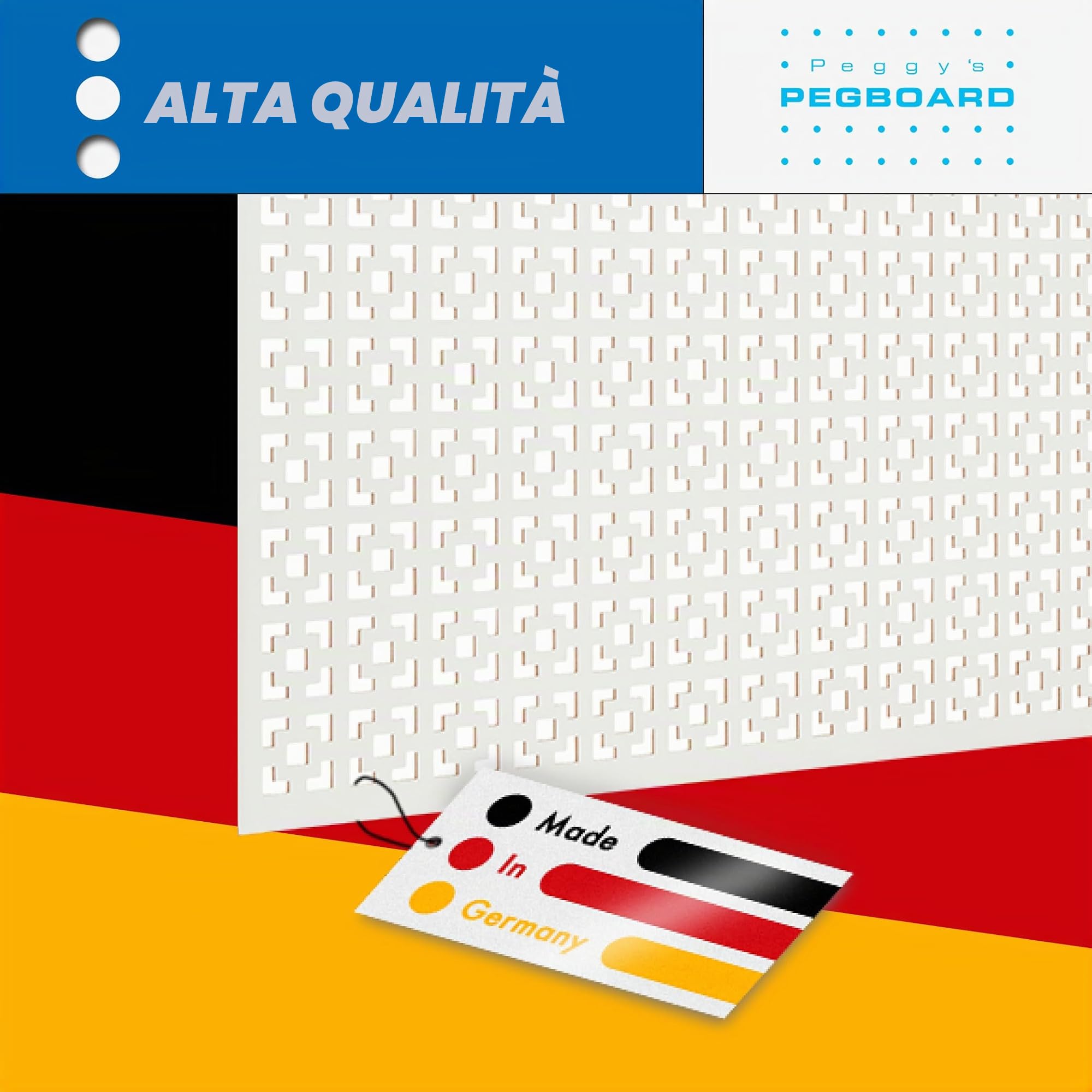 PEGBOARD - Malaga parete forata 122x61x0,3 cm, pannello MDF laccato bianco - Made in Germany - Rivestimento termosifone, porta, paravento o griglia di ventilazione