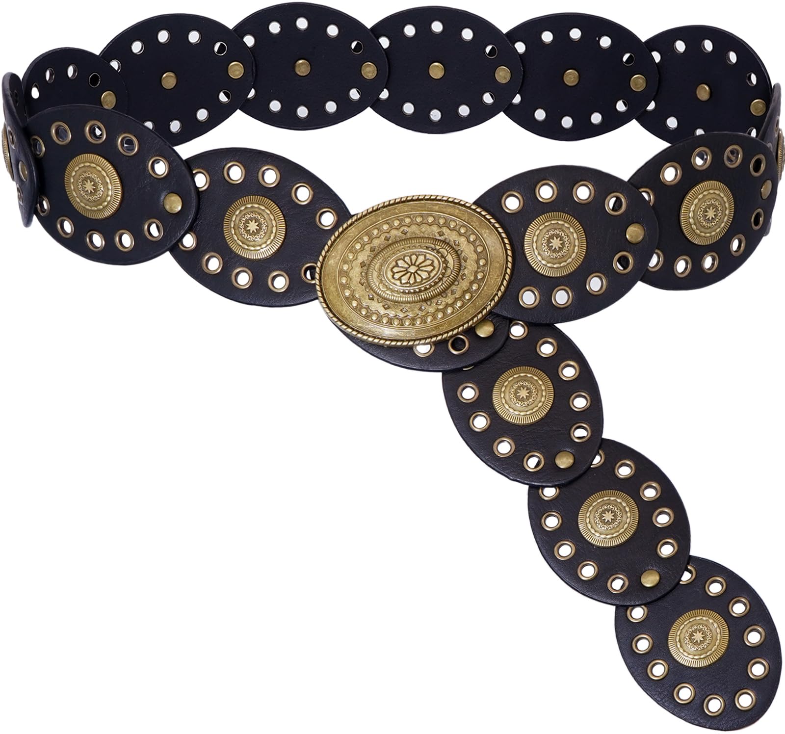 Heyjoin Oval Disc Belt for Women Wide Leather Concho Belts Boho Western Disc Link
