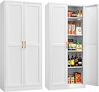 MetalMax 71" Tall White Metal Pantry Cabinet with 4 Adjustable Shelves & Doors - Rust-Resistant Steel Storage for Kitchen, Office