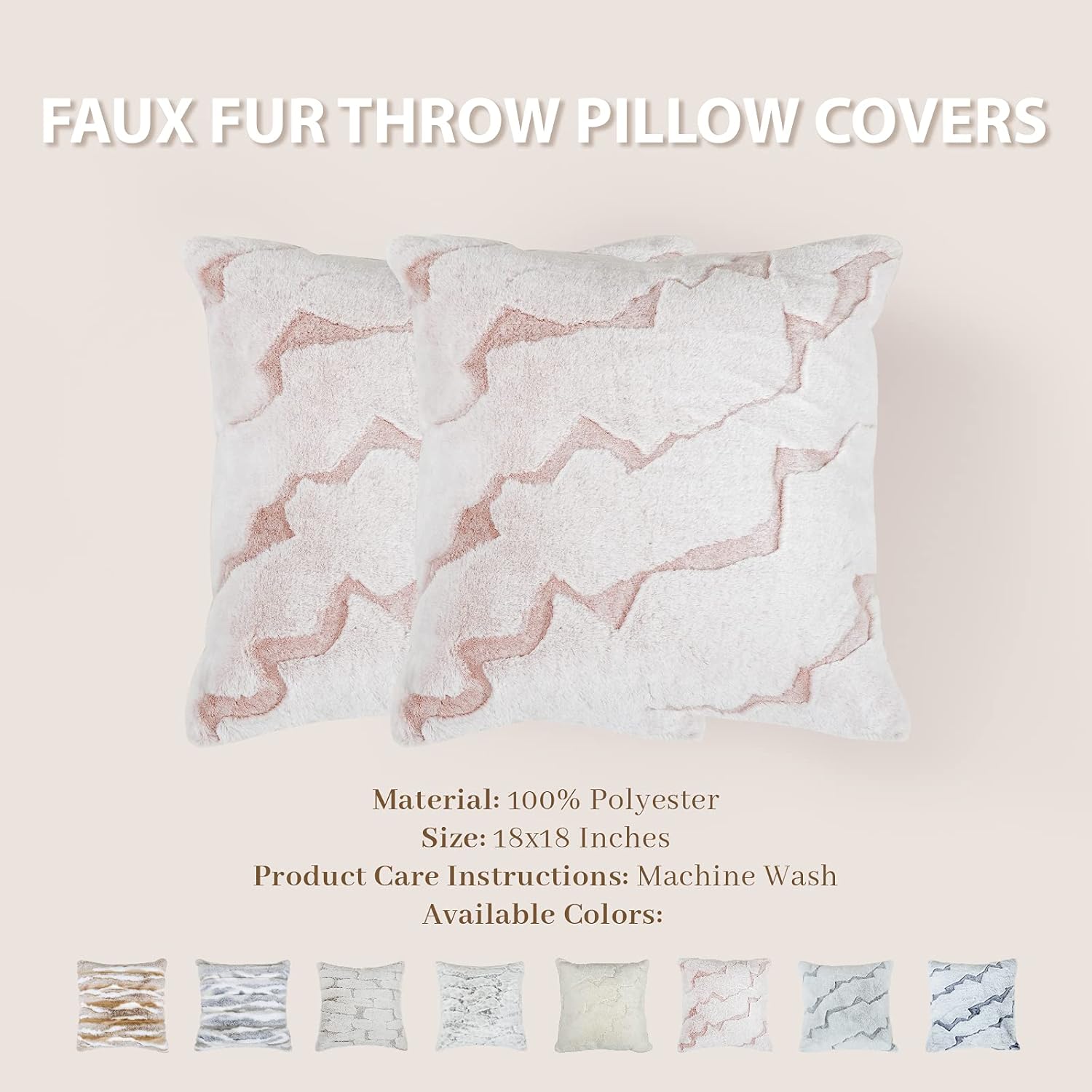 Snuggle Sac Faux Fur Throw Pillow Covers 18 x 18 Inch for Couch Pink Marble Square Pillow Covers for Living Room Fluffy Soft and Luxury, Set of 2 : Home & Kitchen