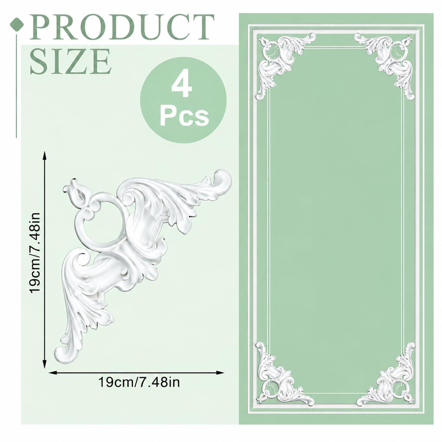 4 PCS Angolari Decorativi per Pareti E Soffitti in PU Modanature Angolari 3D con Decorazioni Floreali Profili Decorativi Verniciabili per Cornici E Angoli Elegante Finitura