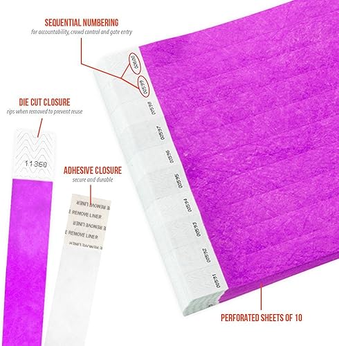 Vista 25 de 100 pulseras Wristco Tyvek de oro metálico profundo para eventos – Diseño a prueba de manipulaciones que evita la reutilización – Pulseras de alta