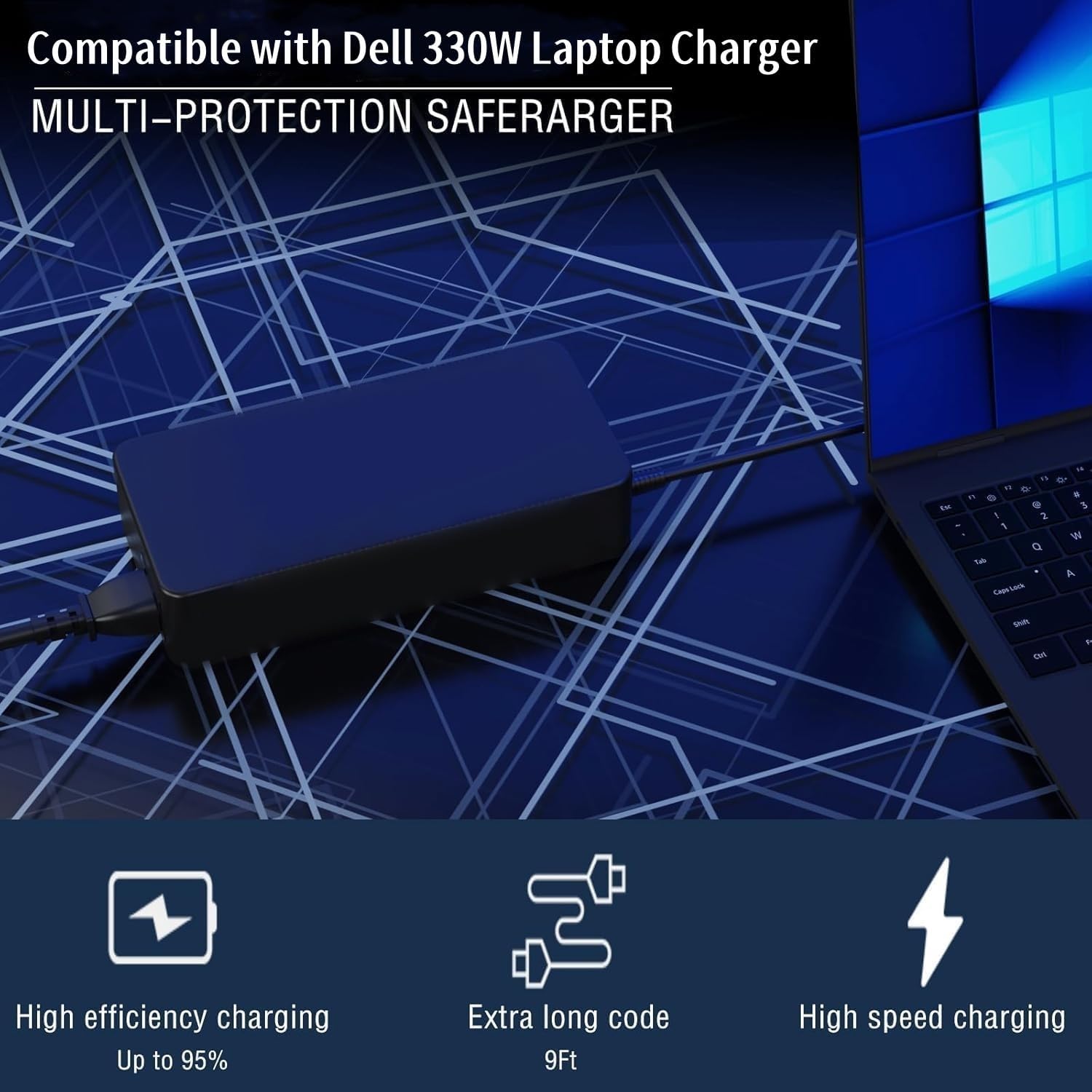 330W 16.92A 19.5V AC Charger Compatible with Dell Alienware M18 R2 R1 M16 R2 R1 X16 R1 R2 X17 Area-51m R1 R2 R3 G15 G16 5530 7630 7620 DA330PM190 LA330PM190 DA330PM111 LA330PM160 Power Cord