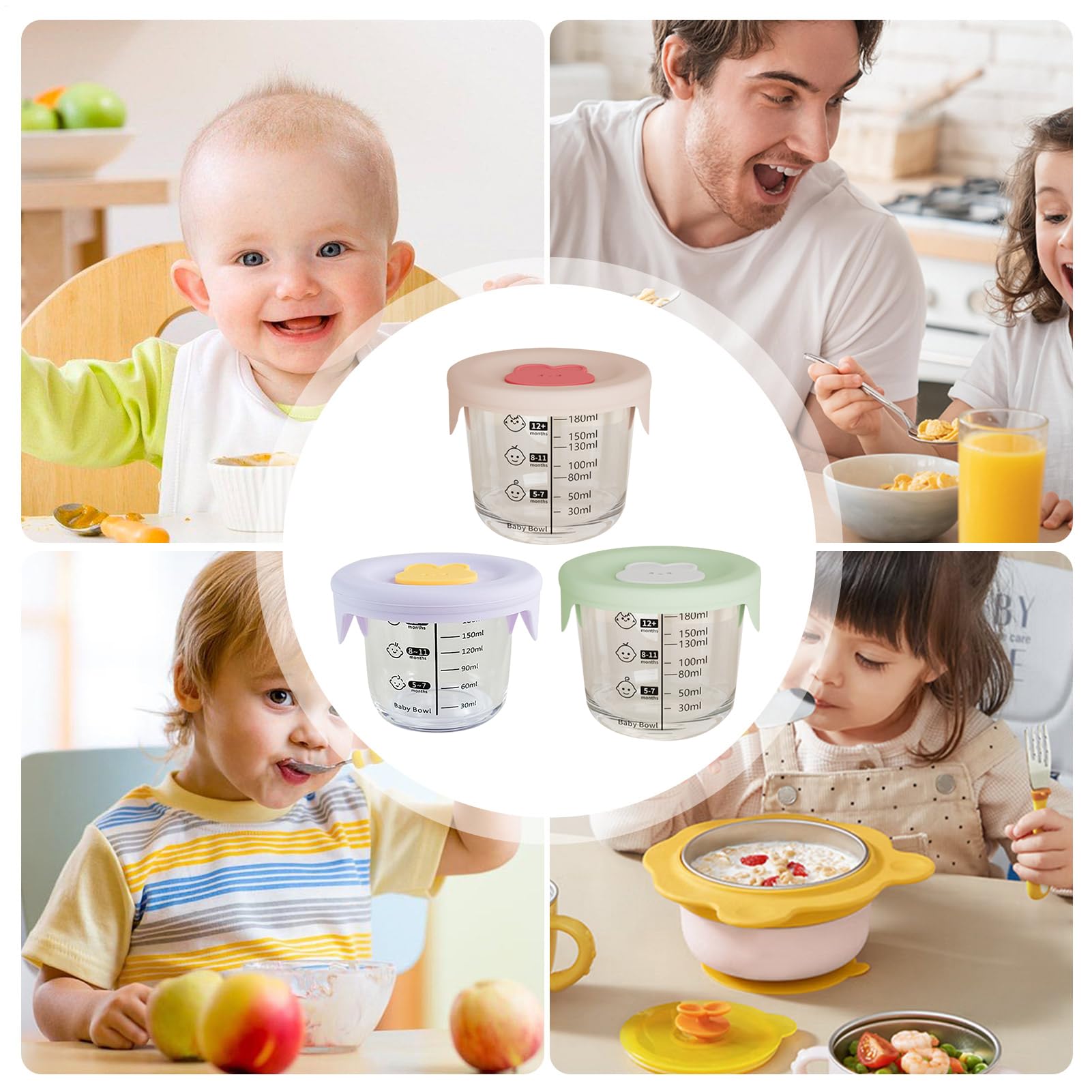 Baby Food Container, 230ml Glass Jar, Leakproof Lid Design, Microwave Safe, Temperature for -20 to 400°c Measurement Scale, Ideal for Dining, Packing, Feeding, Baby Meals