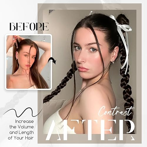 Miniatura 2 de Dreamlover Extensiones de cola de caballo largas trenzadas para mujeres, extensiones de cabello trenzado de cola de caballo con lazos para el