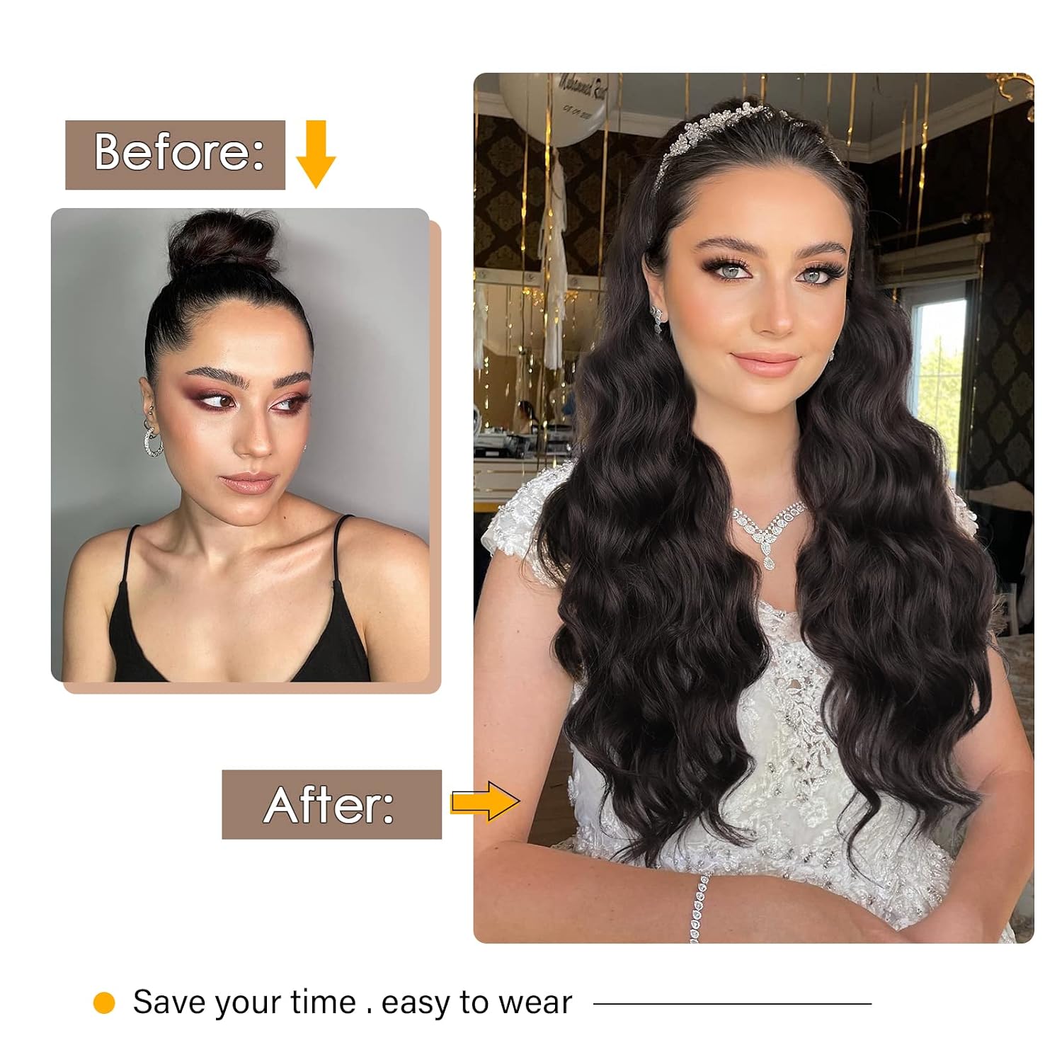 Isaic Ponytail Extension Long Wavy Drawstring Ponytail Extensions for Black Women Heat Resistant Synthetic Wavy Dark Brown Ponytail 24 Inch Hairpiece(2#)