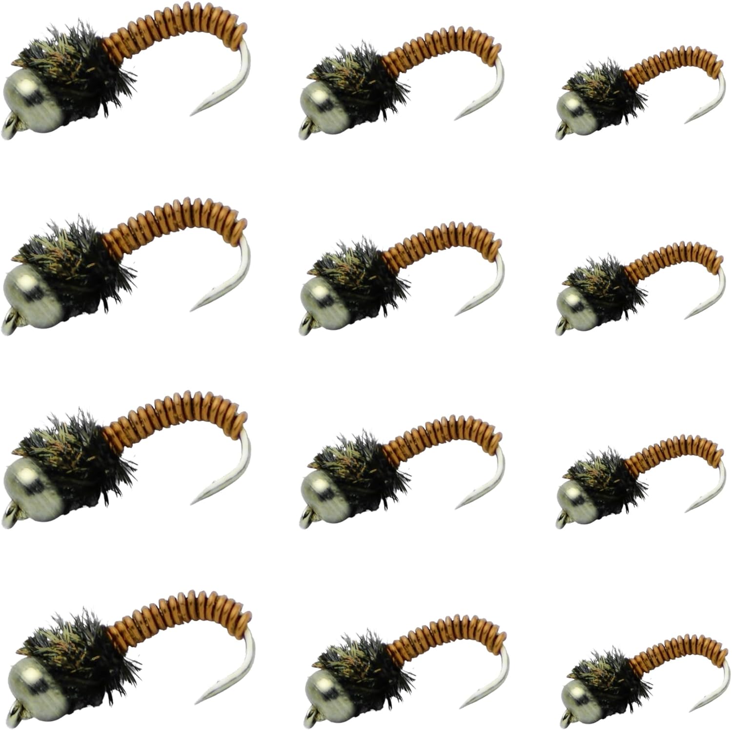 Feeder Creek Flies for Fly Fishing | Brassie Wet Flies | 12pc 3 Size Assortment (14,16,18) | Nymph/Midge | Trout Flies and Great for Bass and Panfish