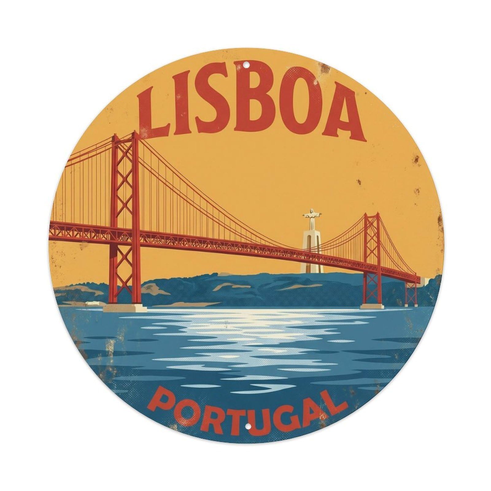 Olhnbad Style Portugal Lisboa April25 Bridge Portuguese Heritage Metal Tin Sign
