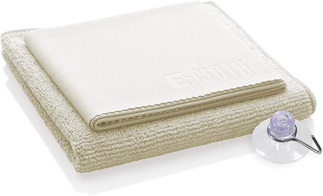 E-Cloth Shower Cleaning Kit, Microfibre Shower Cleaner, Streak-free Shine on Showers, Bathtubs, and Sink Washable and Reusable 100 Wash Promise, Ivory, 2 Cloth Set